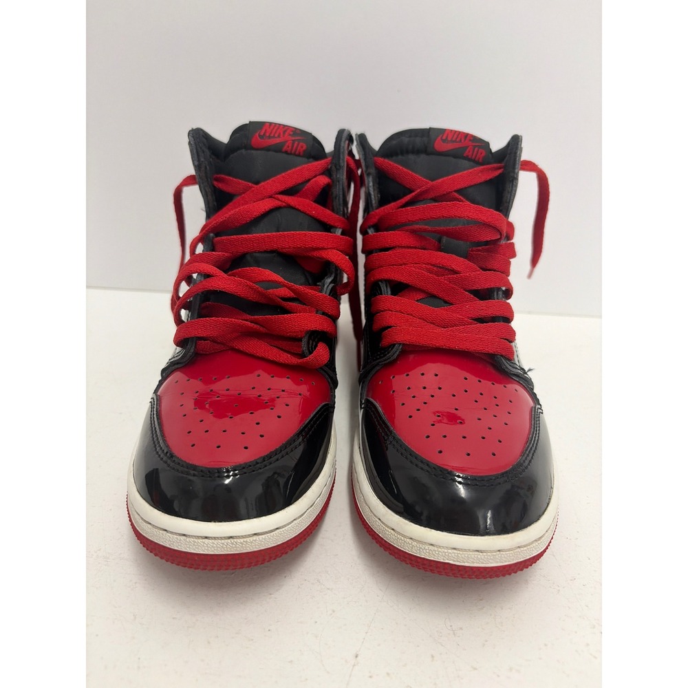 Air Jordan 1 Retro High OG GS Patent Bred Black Red Sneakers 575441-063 Size 7Y - Picture 2 of 8